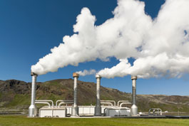 A geothermal power-plant emitting vapor.
