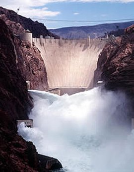 Hoover Dam regarding the Colorado River on Nevada-Arizona border (2 gigawatts put in capability)