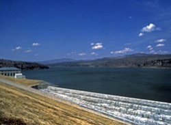 Neversink Dam with lake and hills in back ground